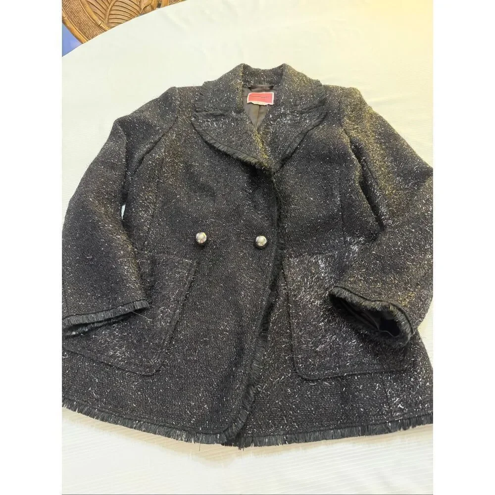 Kate Spade Black Tinsel Metallic Sequel Tweed Blazer Jacket Size 2 New